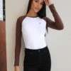 Bethan Bodysuit - White/Coffee -Blakely Clothing Store 0013WBethanBodysuitWhite Coffee 01