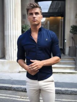 Albany Fitted Stretch Shirt - Navy -Blakely Clothing Store 1190Albany New02