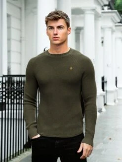 Olton Knit Jumper - Khaki Green -Blakely Clothing Store 1267GKhaki 12D cd860bdd 6a6c 4d41 9b15 9e5a81f686bc