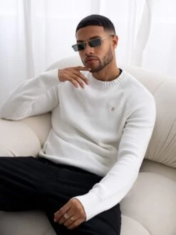 Olton Knit Jumper - White -Blakely Clothing Store 1267GWhite 02D