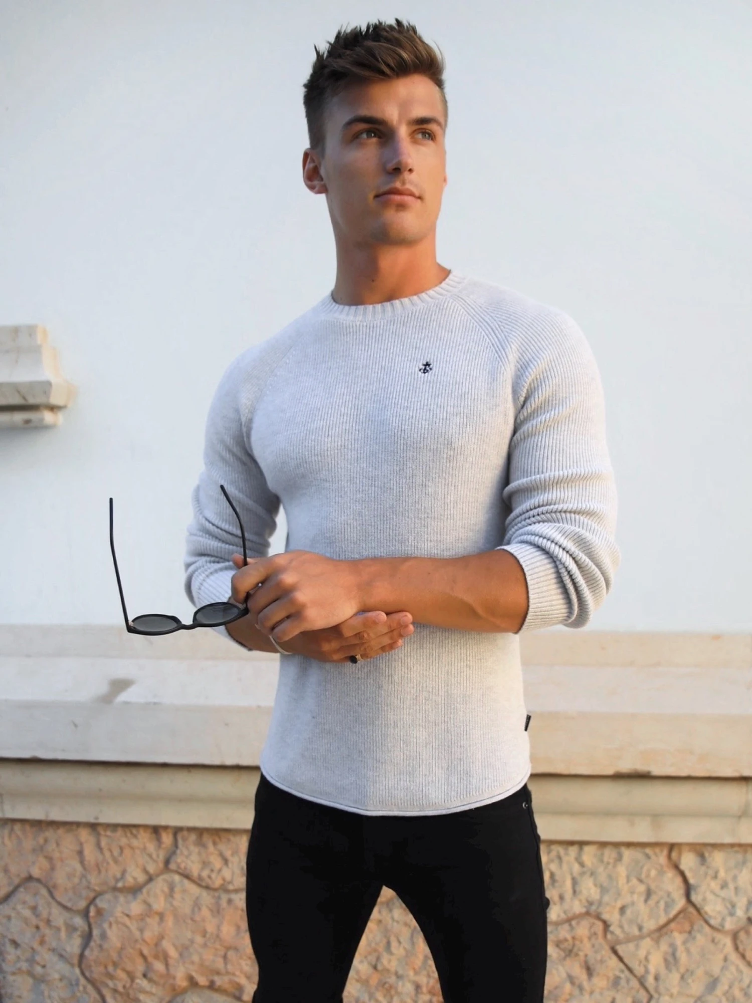 Olton Knit Jumper - Marl White 1 Olton Knit Jumper - Marl White