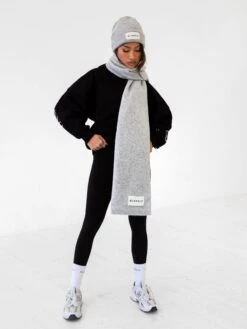 Label Knitted Scarf - Marl Grey 9 Label Knitted Scarf - Marl Grey -Blakely Clothing Store 133GREY 01D