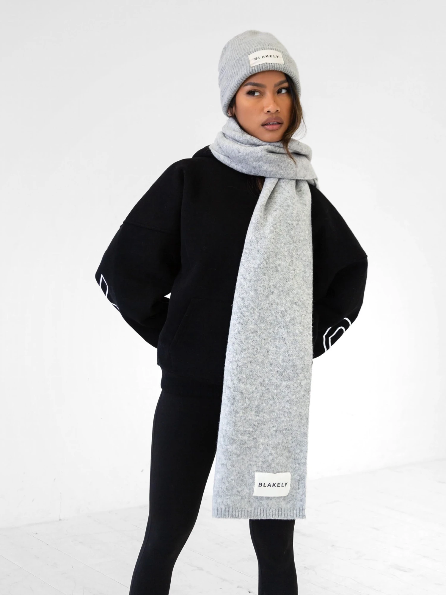 Label Knitted Scarf - Marl Grey 3 Label Knitted Scarf - Marl Grey - Image 3