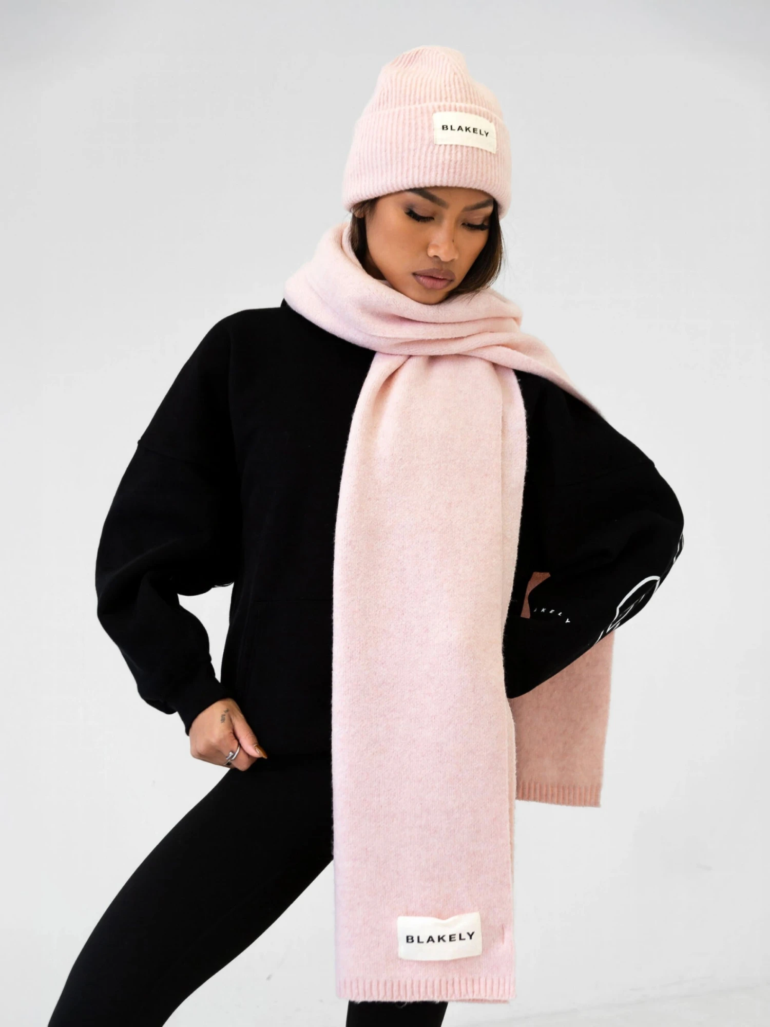 Label Knitted Scarf - Marshmallow Pink 1 Label Knitted Scarf - Marshmallow Pink