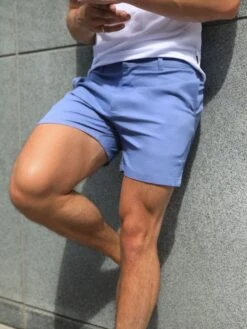Men's Slim Fit Chino Shorts - Blue Sanremo Stretch Cotton -Blakely Clothing Store 1349BLUED 1