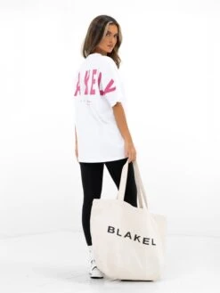 Isabel Oversized T-Shirt - White & Hot Pink -Blakely Clothing Store 196IWWHITE HOTPINK04D
