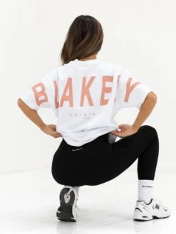 Isabel Oversized T-Shirt - White & Peach Pink -Blakely Clothing Store 196IWWHITE PEACH04D