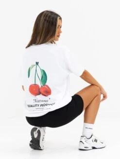 Callie Cherry Oversized T-Shirt - White
