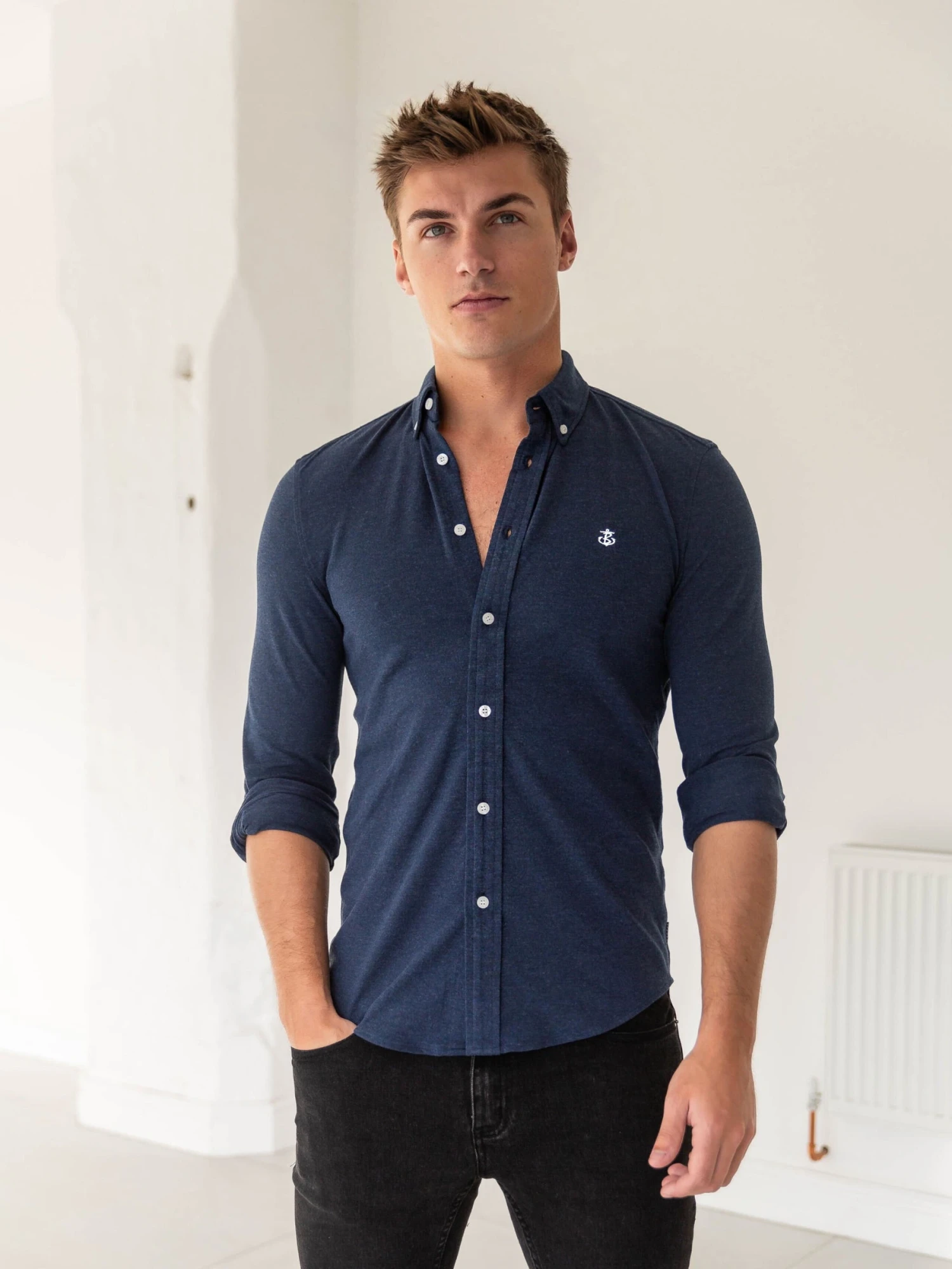 Arlo Soft Stretch Shirt - Navy 6 Arlo Soft Stretch Shirt - Navy - Image 6