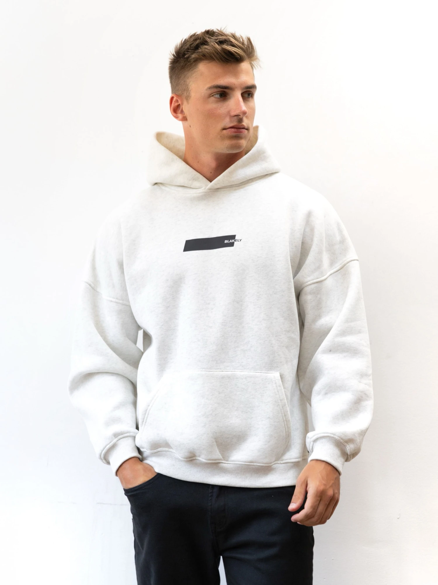 Kobe Italic Relaxed Hoodie - Marl White 1 Kobe Italic Relaxed Hoodie - Marl White