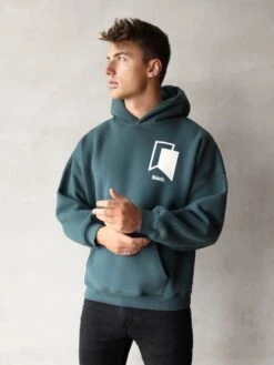 Teal Green Men's Relaxed Fit Hoodie - Revolve Geometric Graphic Streetwear 11 Teal Green Men's Relaxed Fit Hoodie - Revolve Geometric Graphic Streetwear -Blakely Clothing Store 2011MTealGreen 03D