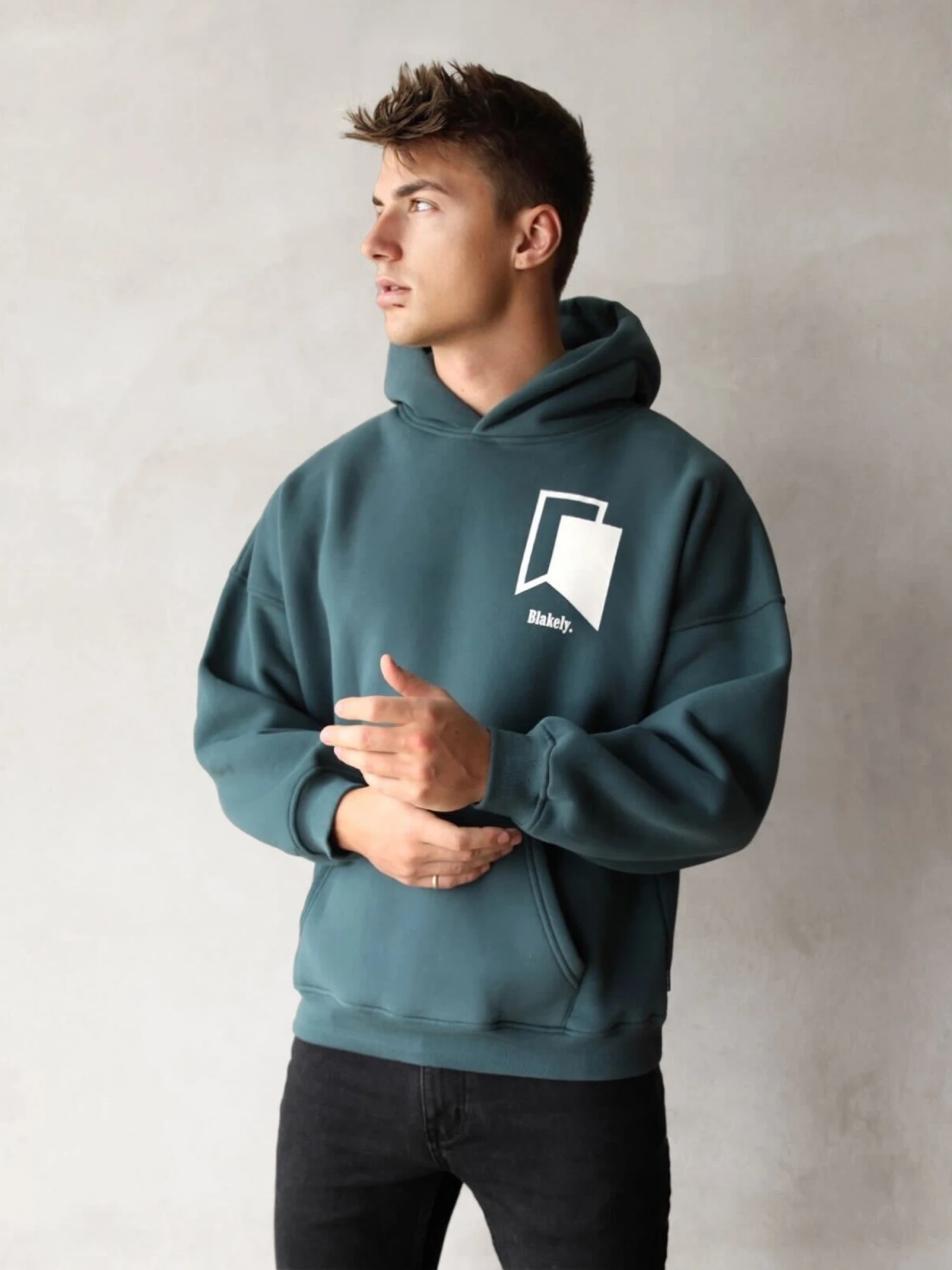 Teal Green Men's Relaxed Fit Hoodie - Revolve Geometric Graphic Streetwear 6 Teal Green Men's Relaxed Fit Hoodie - Revolve Geometric Graphic Streetwear - Image 6
