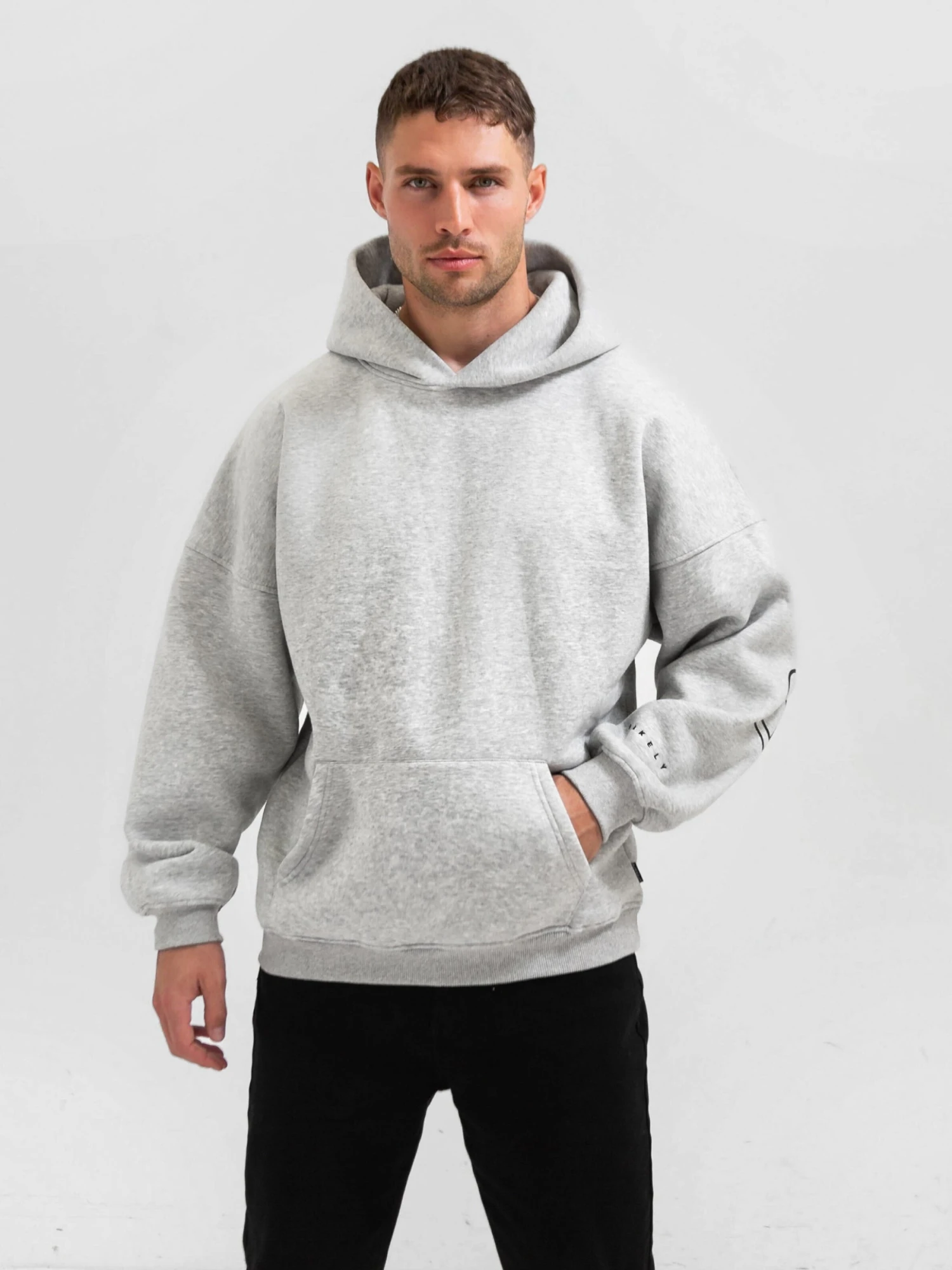 Outline Idris Oversized Hoodie - Marl Grey 2 Outline Idris Oversized Hoodie - Marl Grey - Image 2