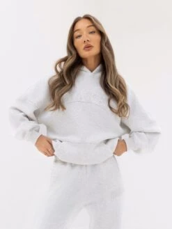 Tonal Varsity Oversized Hoodie - Marl White