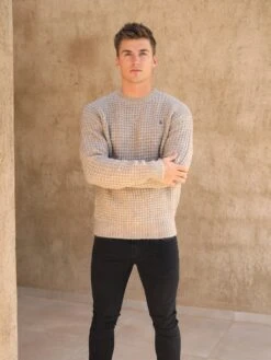 Burford Knit Jumper - Light Brown -Blakely Clothing Store 2075LightBrown 04D