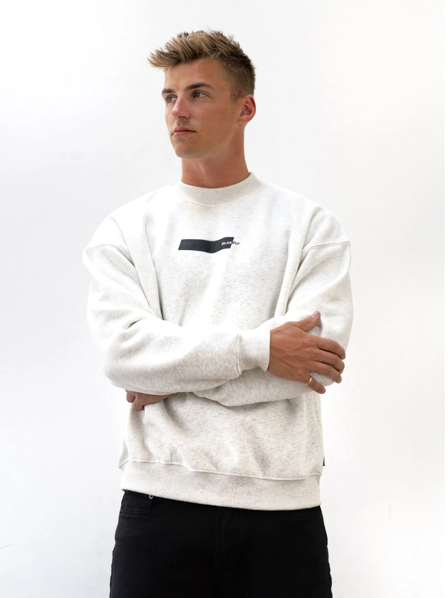 Kobe Italic Relaxed Jumper - Marl White 2 Kobe Italic Relaxed Jumper - Marl White - Image 2