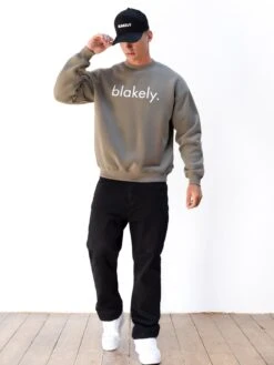 Logo Relaxed Jumper - Washed Khaki 10 Logo Relaxed Jumper - Washed Khaki -Blakely Clothing Store 216IMWASHEDKHAKID 3