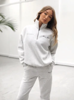 Life & Style 1/4 Zip Jumper - Marl White -Blakely Clothing Store 219WMarlWhite04