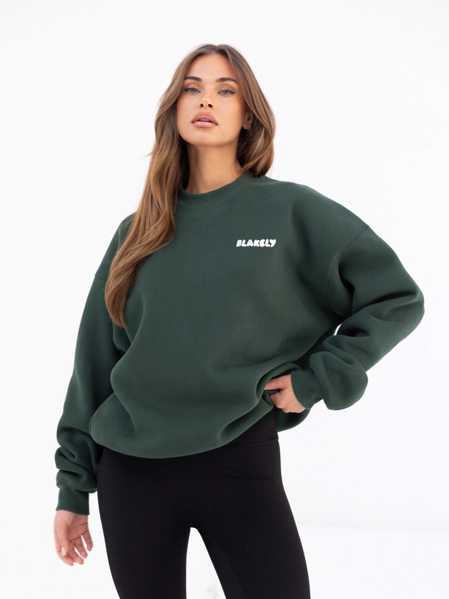 Cloud Print Oversized Jumper - Forest Green 2 Cloud Print Oversized Jumper - Forest Green - Image 2
