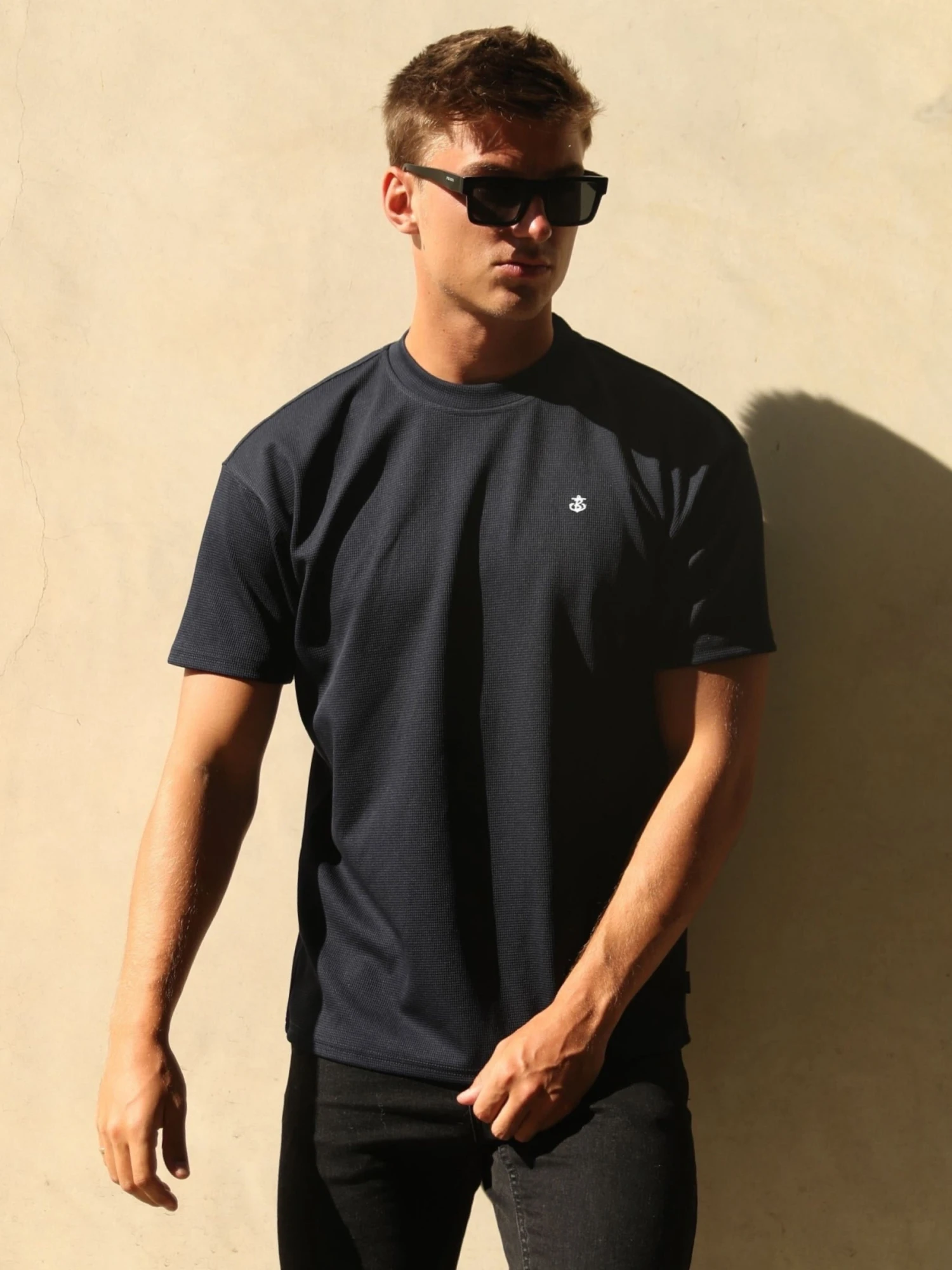 Ceuta Textured Relaxed T-Shirt - Navy 1 Ceuta Textured Relaxed T-Shirt - Navy