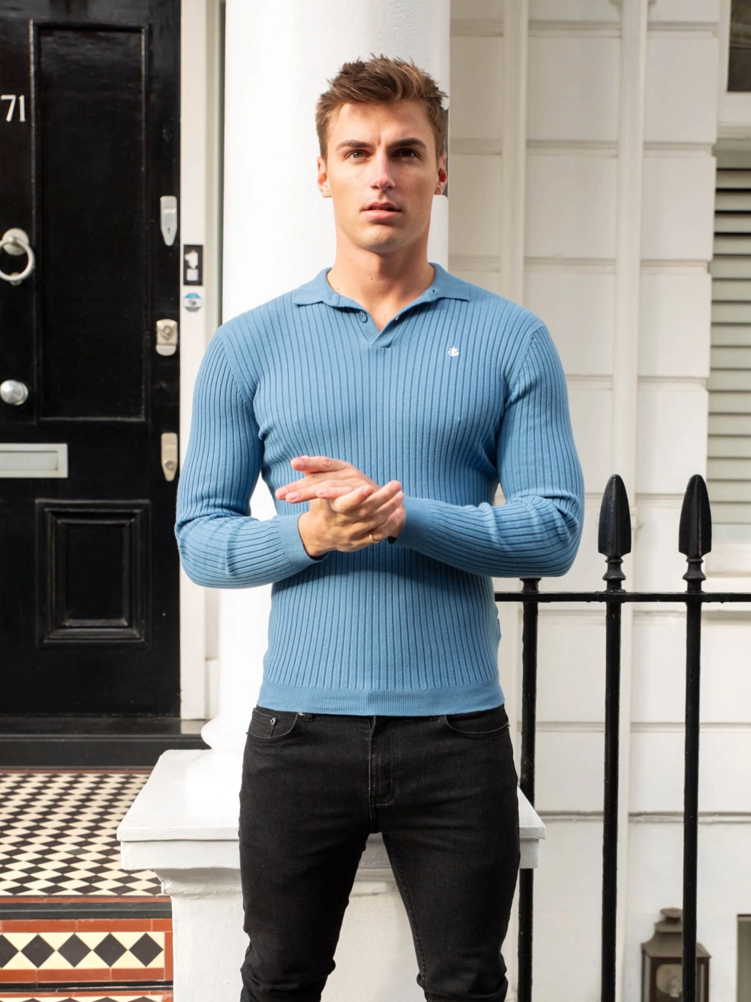 Salisbury Ribbed Polo - Blue 5 Salisbury Ribbed Polo - Blue - Image 5