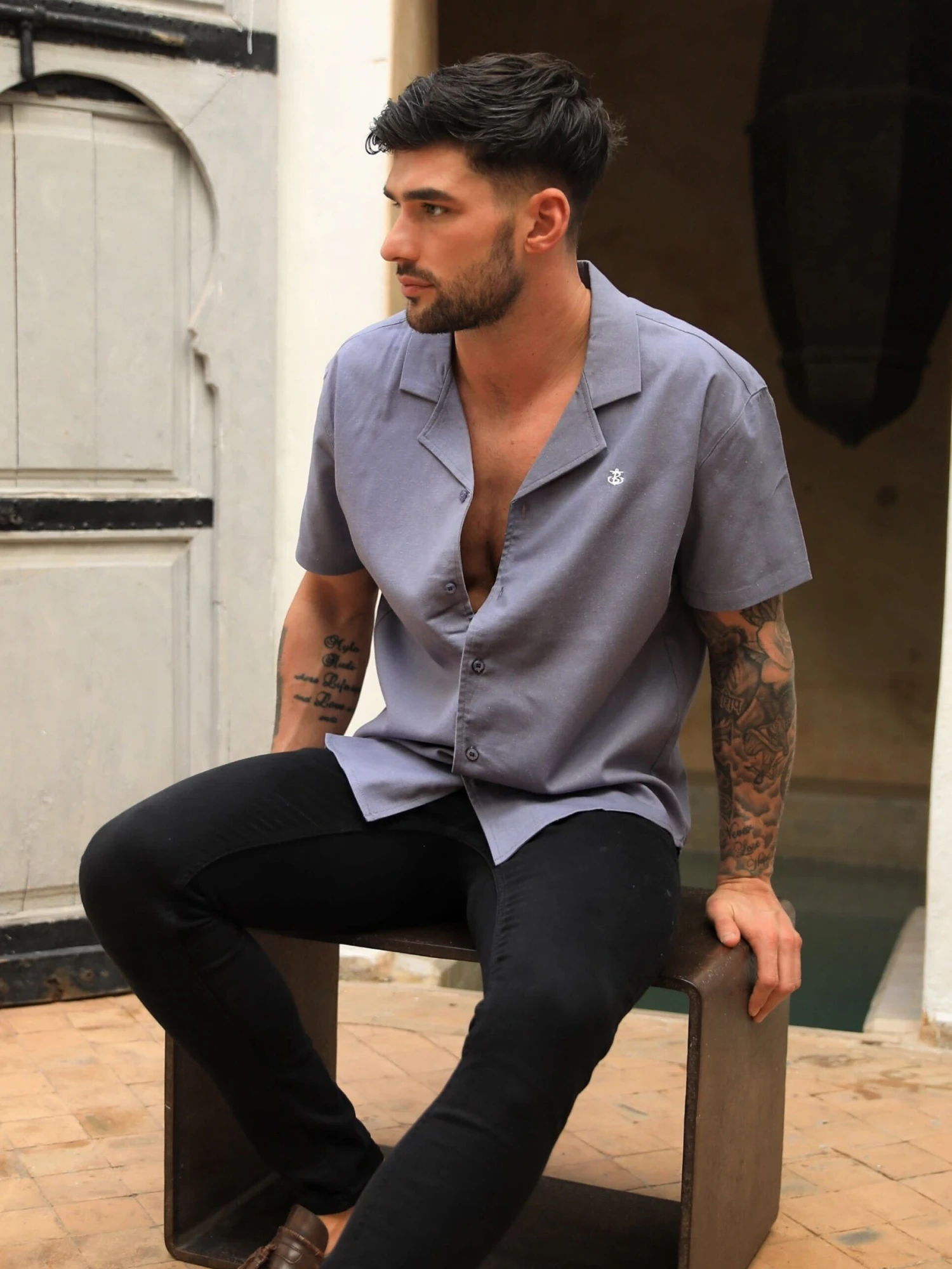 Nador Open Collared Shirt - Blue 5 Nador Open Collared Shirt - Blue - Image 5