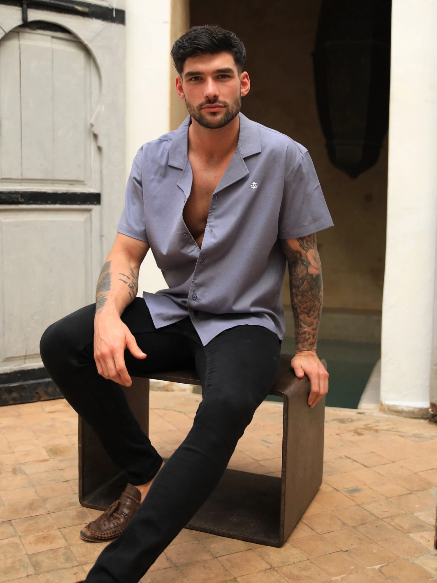 Nador Open Collared Shirt - Blue 3 Nador Open Collared Shirt - Blue - Image 3