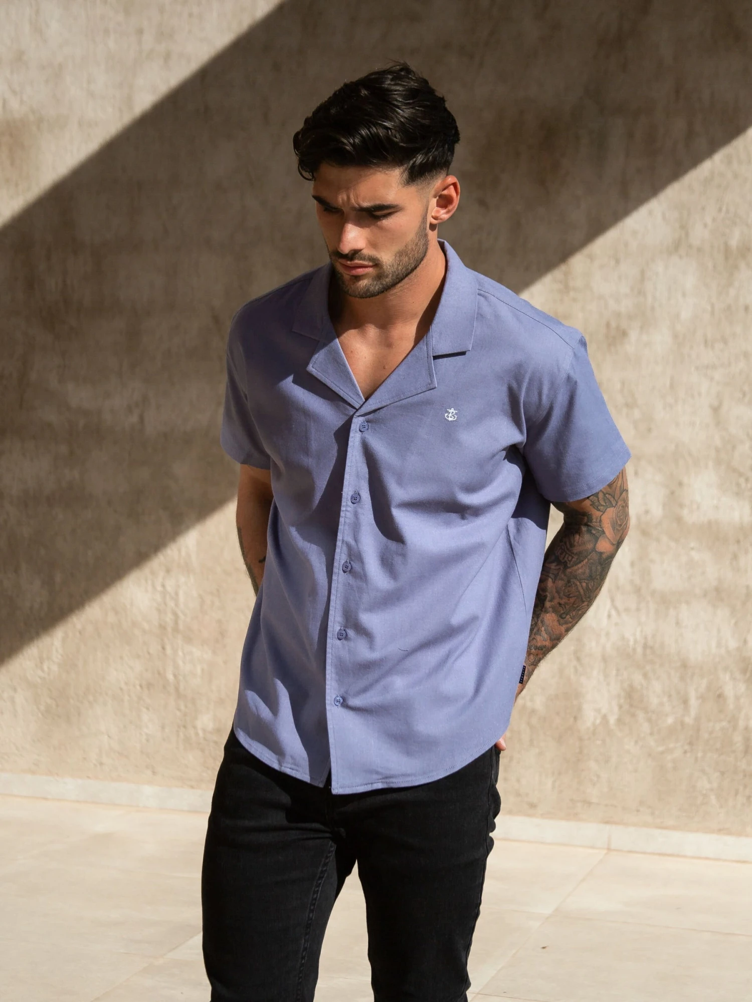 Nador Open Collared Shirt - Blue 4 Nador Open Collared Shirt - Blue - Image 4