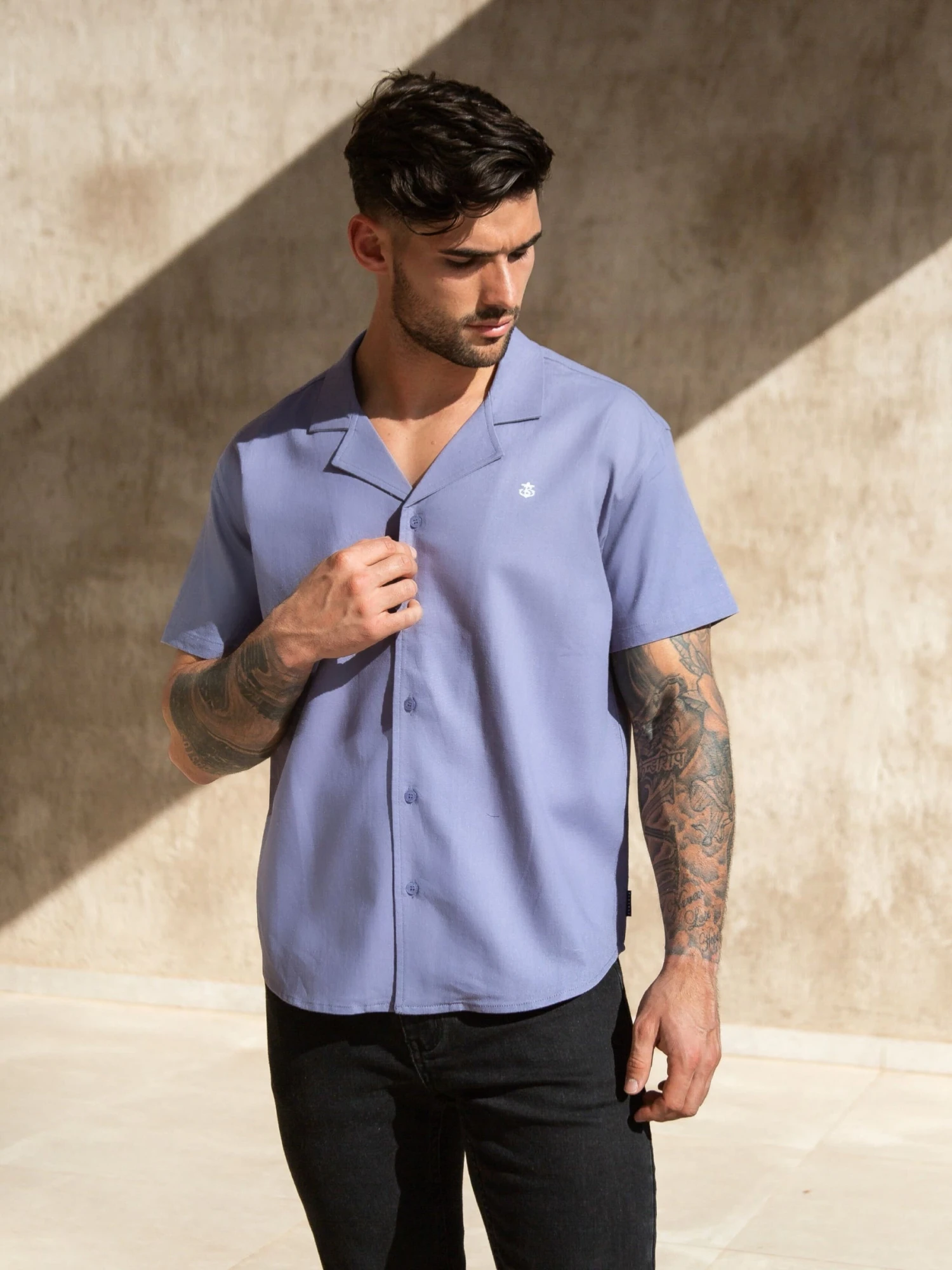 Nador Open Collared Shirt - Blue 2 Nador Open Collared Shirt - Blue - Image 2