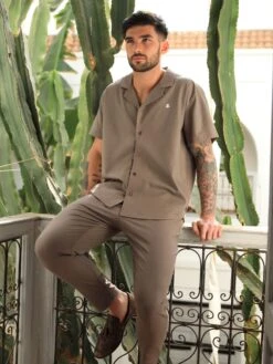 Nador Open Collared Shirt - Mocha Brown -Blakely Clothing Store 2331MOCHABROWND 1