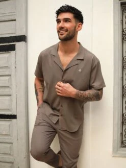 Nador Open Collared Shirt - Mocha Brown -Blakely Clothing Store 2331MOCHABROWND 3