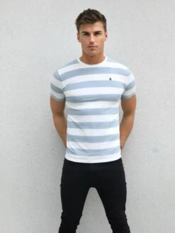 Loano Stripe Slim Fit T-Shirt - Light Blue 5 Loano Stripe Slim Fit T-Shirt - Light Blue -Blakely Clothing Store 2376BLUED 1