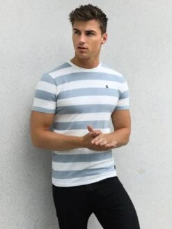 Loano Stripe Slim Fit T-Shirt - Light Blue