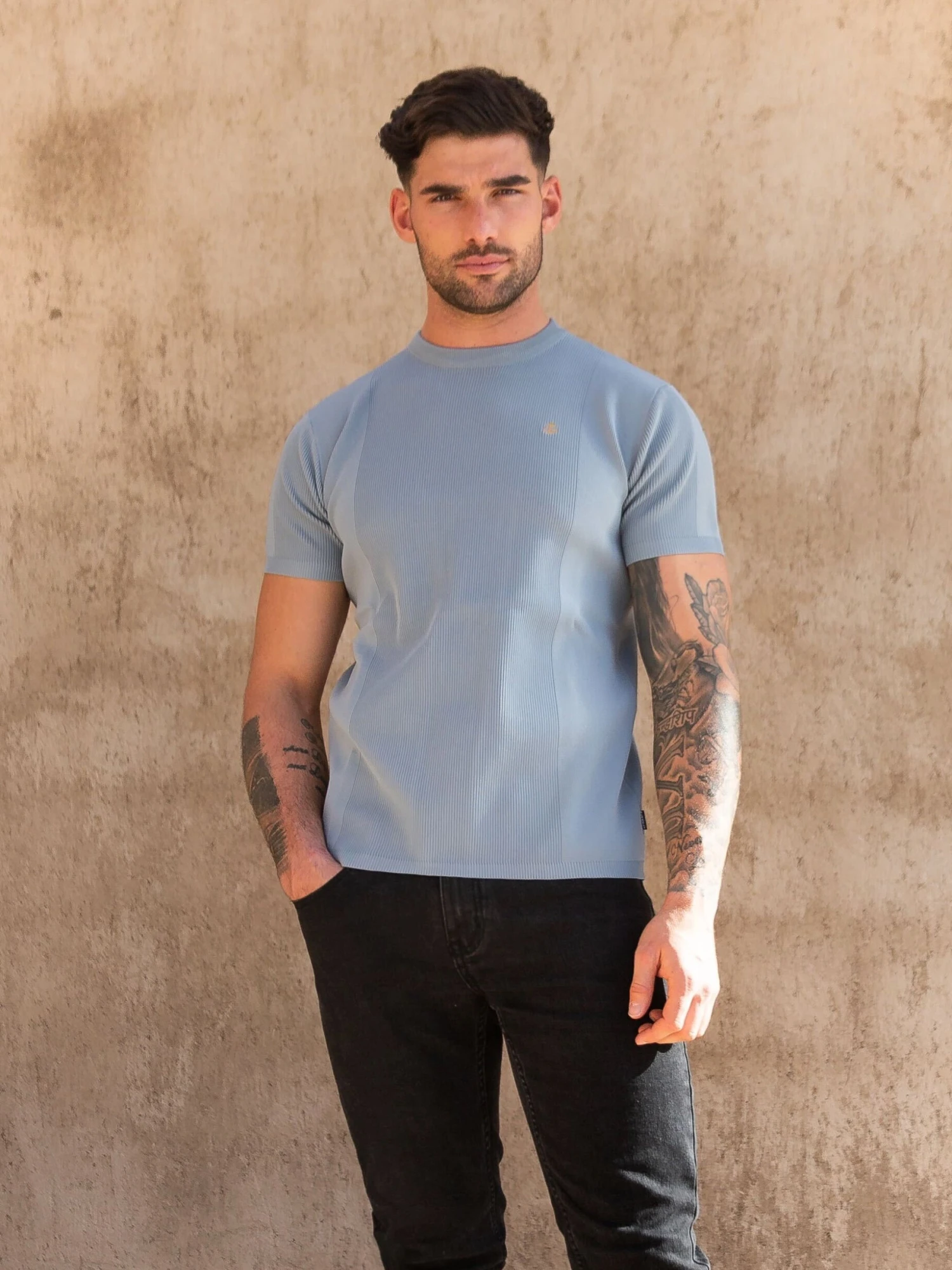 Layton Textured T-Shirt - Blue 3 Layton Textured T-Shirt - Blue - Image 3