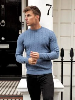 Burley Knitted Jumper - Blue -Blakely Clothing Store 2638Blue 03D