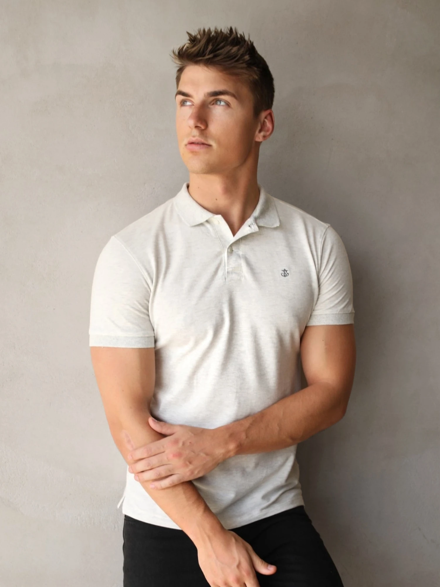 Ryton Soft Polo - Marl White Slim Fit Men's Polo Shirt 2 Ryton Soft Polo - Marl White Slim Fit Men's Polo Shirt - Image 2