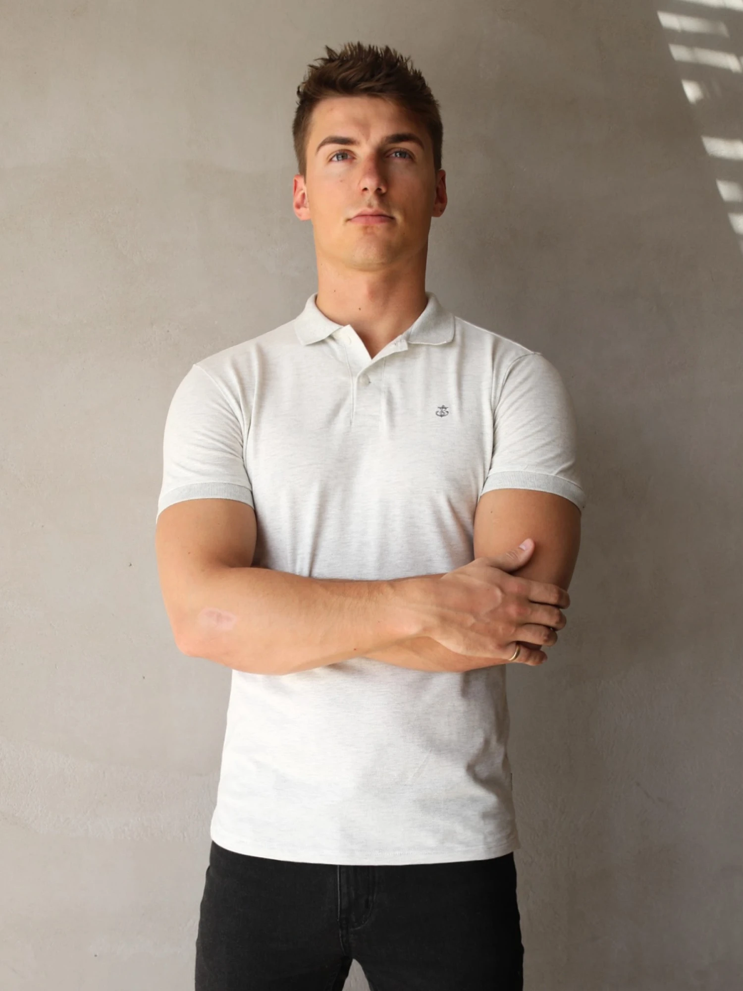 Ryton Soft Polo - Marl White Slim Fit Men's Polo Shirt 1 Ryton Soft Polo - Marl White Slim Fit Men's Polo Shirt