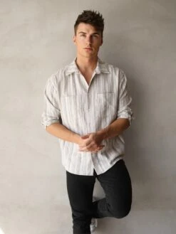 Rialto Stripe Shirt - Sand -Blakely Clothing Store 2811Sand 02D