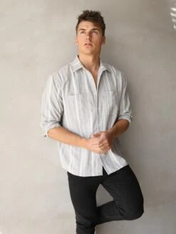 Rialto Stripe Shirt - Taupe -Blakely Clothing Store 2811Taupe 02D