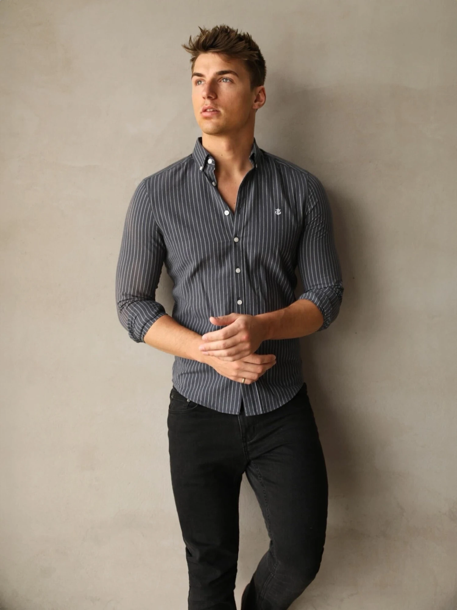 Blakely Modena Stripe Slim Fit Shirt - Navy 4 Blakely Modena Stripe Slim Fit Shirt - Navy - Image 4