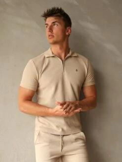 Maldini Tan Zip Polo Shirt - Premium Slim Fit Men's Lifestyle Polo