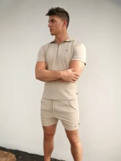 Maldini Tan Zip Polo Shirt - Premium Slim Fit Men's Lifestyle Polo -Blakely Clothing Store 2870Tan 04D