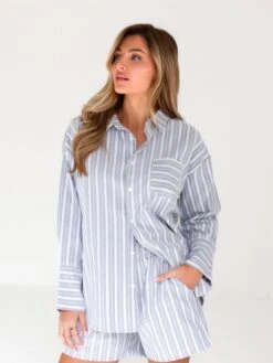 Elena Stripe Shirt - Grey -Blakely Clothing Store 2962GREY LEADD 1db0ec69 599f 4e21 a47d 9bdb9b87a817