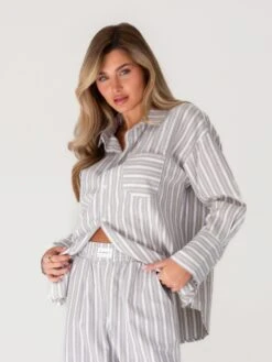 Elena Stripe Shirt - Light Brown -Blakely Clothing Store 2962KHAKILEADD