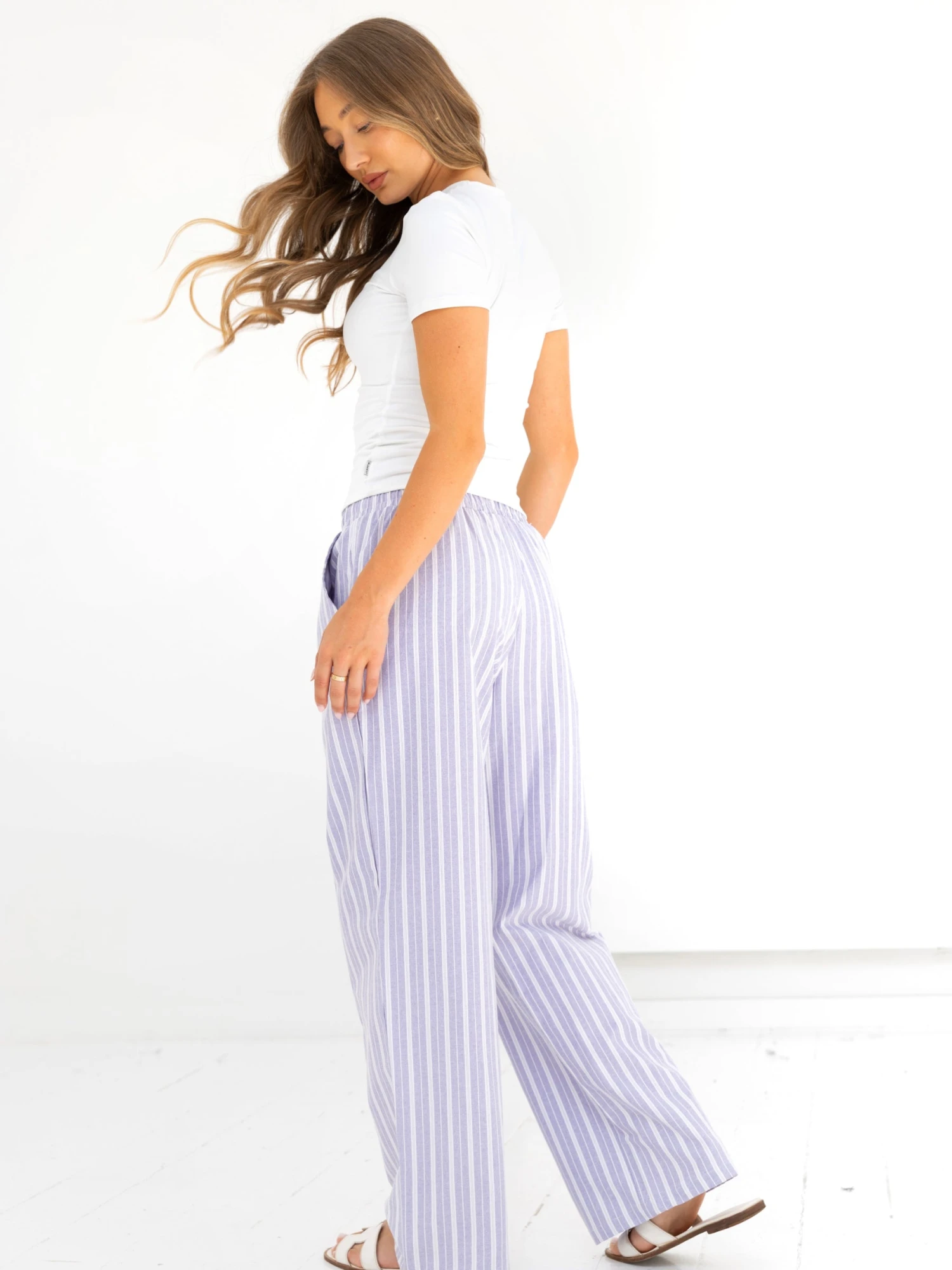 Elena Stripe Trousers - Purple 5 Elena Stripe Trousers - Purple - Image 5