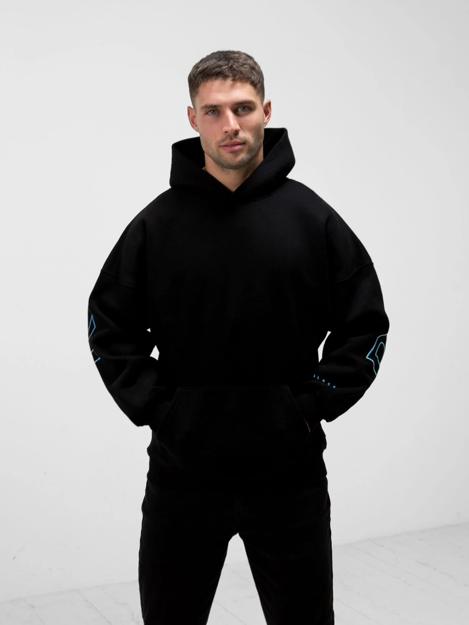 Embroidered Idris Oversized Hoodie - Electric Blue 2 Embroidered Idris Oversized Hoodie - Electric Blue - Image 2