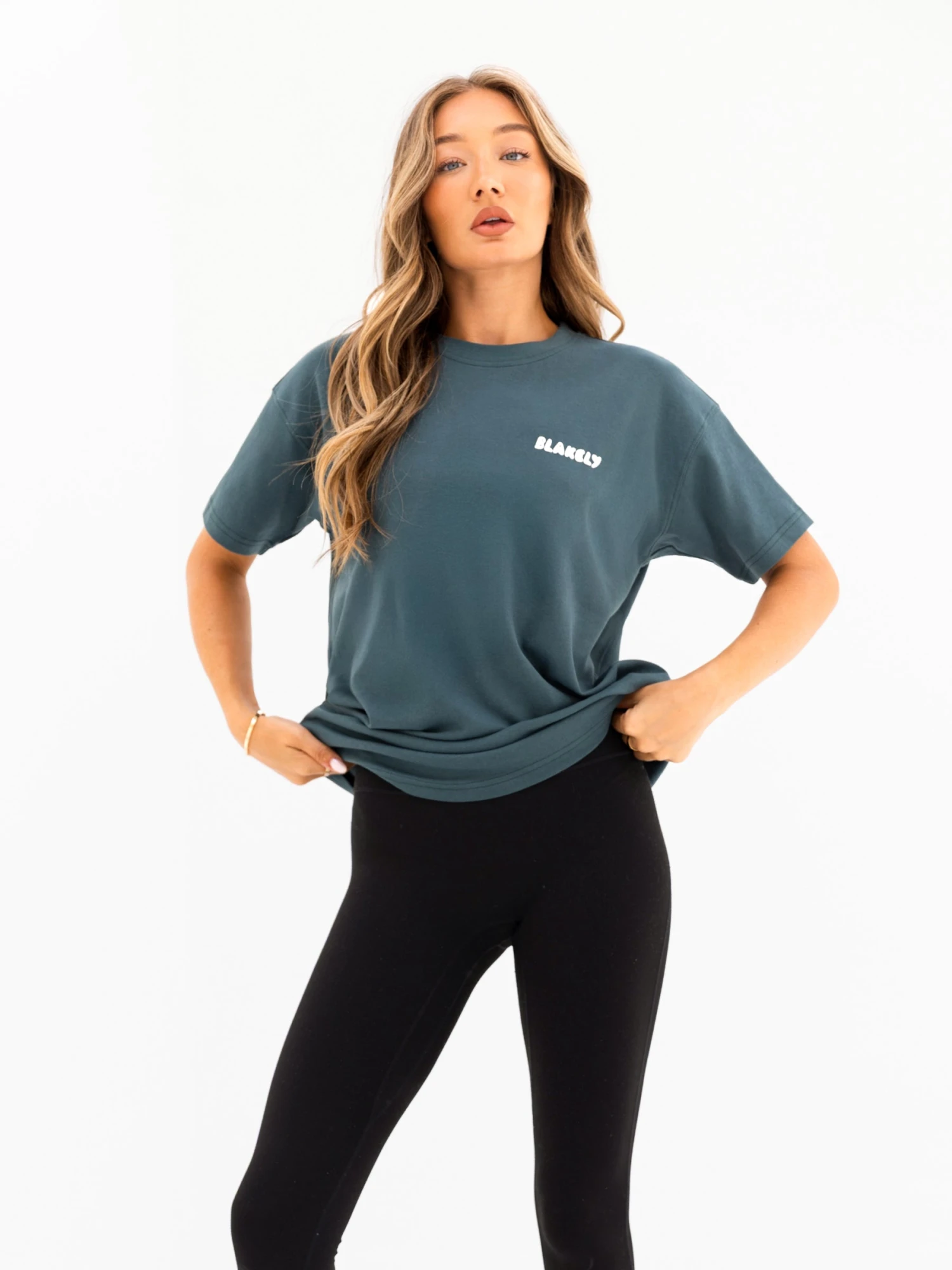 Cloud Print Oversized T-Shirt - Teal Green 2 Cloud Print Oversized T-Shirt - Teal Green - Image 2