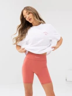 NYC Oversized T-Shirt - White & Sunrise Coral -Blakely Clothing Store 3140WCORAL03D