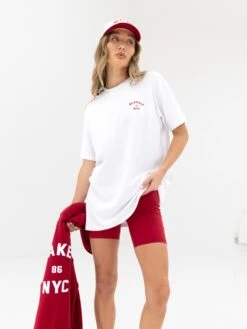 NYC Oversized T-Shirt - White & Cherry Red -Blakely Clothing Store 3140WRED03D