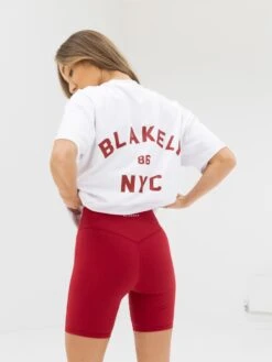 NYC Oversized T-Shirt - White & Cherry Red -Blakely Clothing Store 3140WRED05D